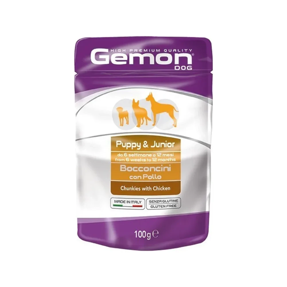 Šlapias maistas šuniukams | Gemon Puppy su vištienos gabaliukais, 100 g
