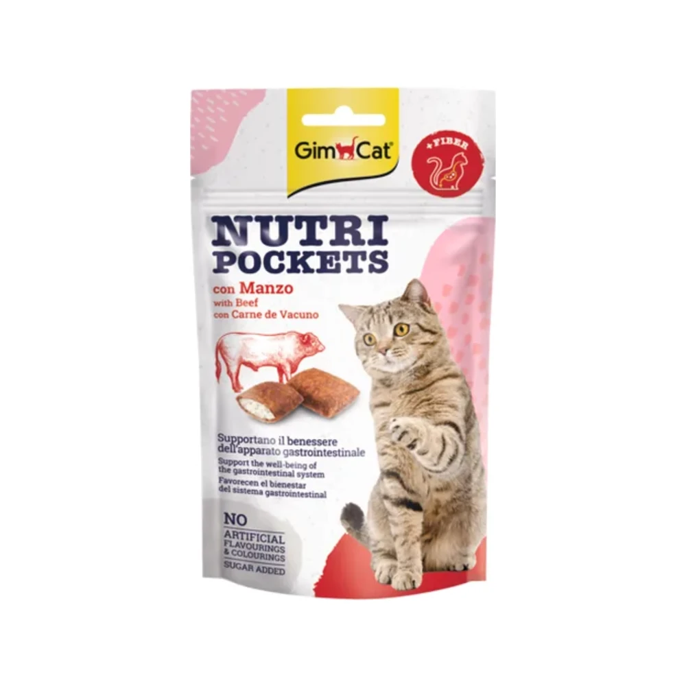Skanėstai katėms | GimCat Nutri Pockets su jautiena ir salyklu, 60 g