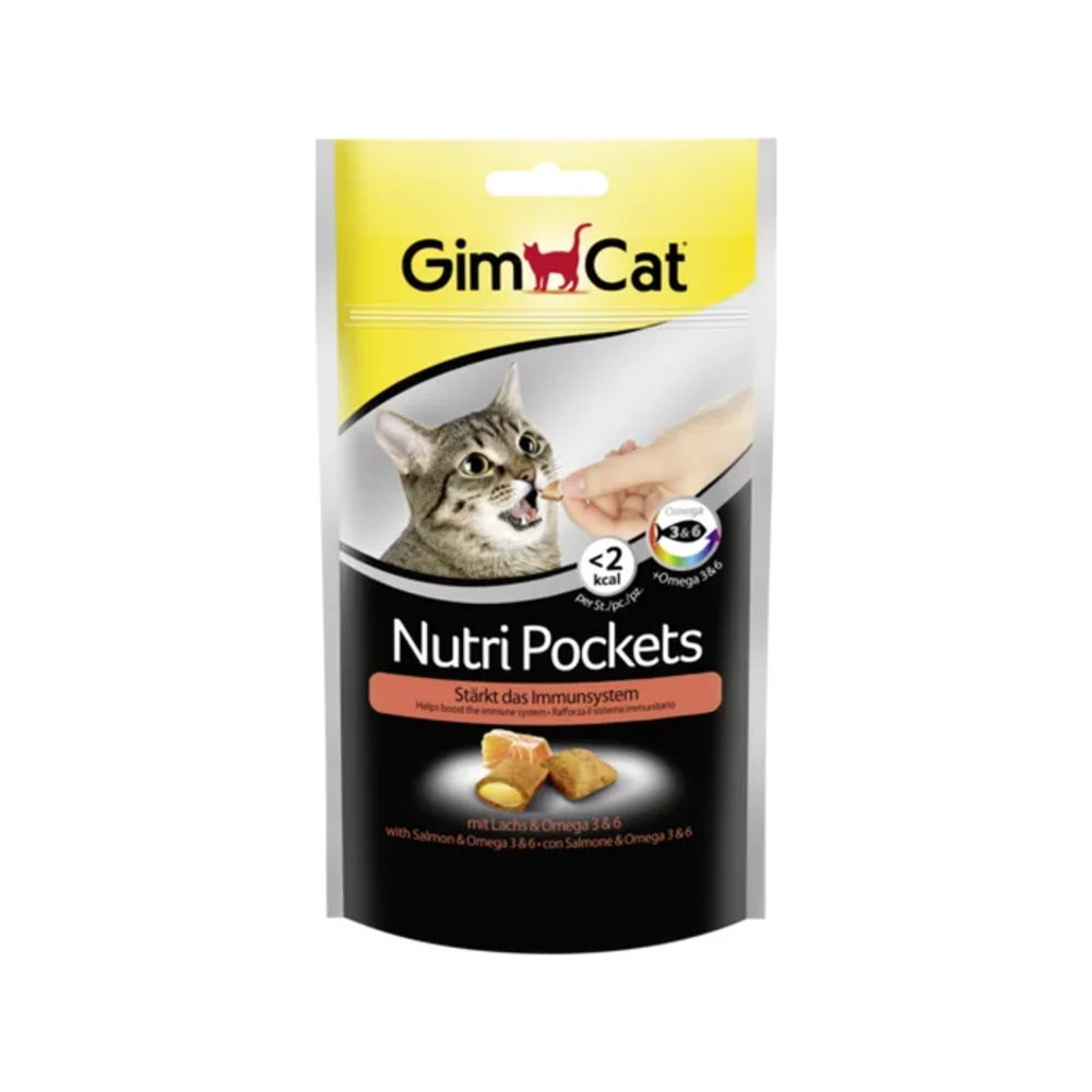 Skanėstai katėms | GimCat Nutri Pockets su lašiša ir Omega 3 ir 6, 60 g