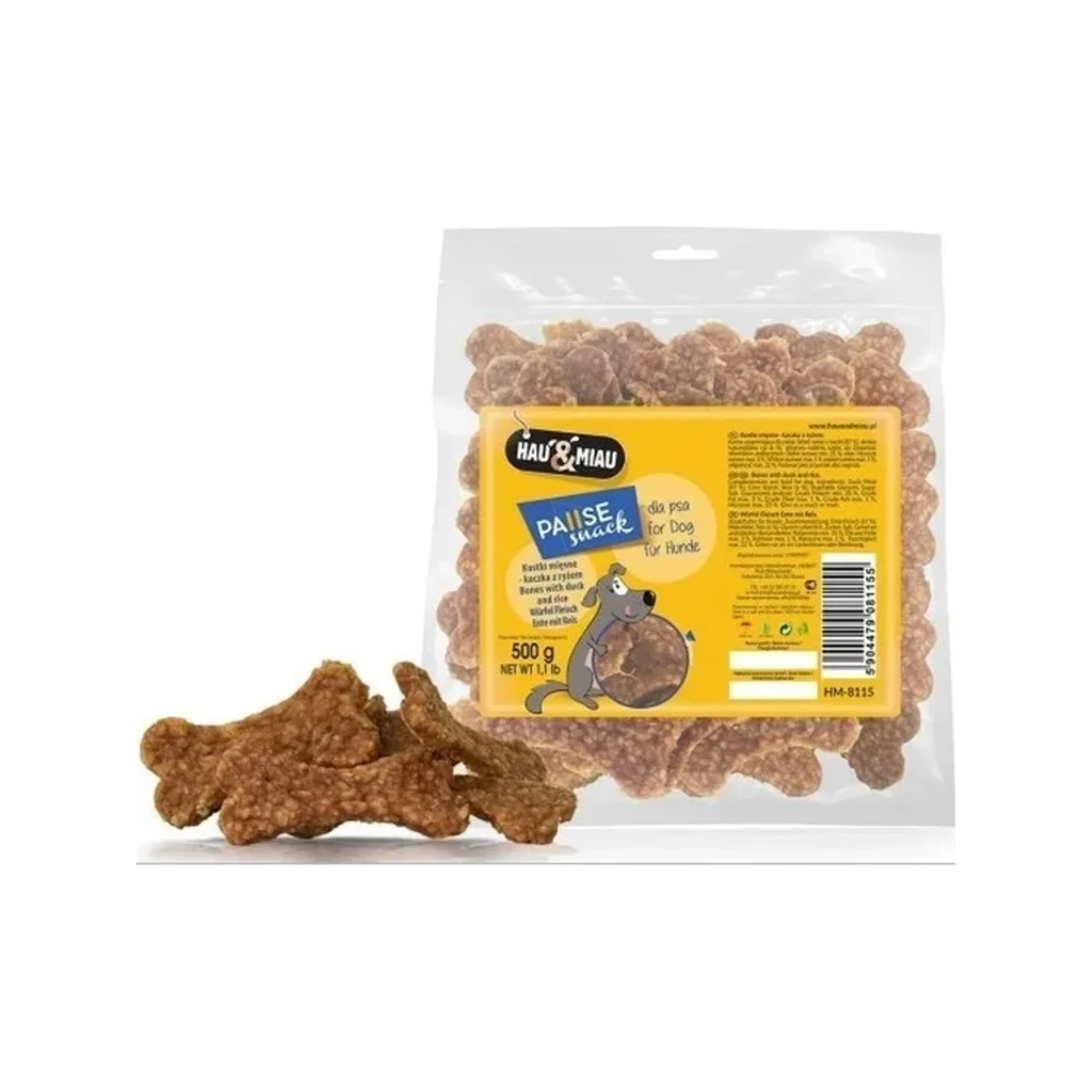 Hau&Miau mėsos kauliukai su antiena ir ryžiais, 500 g