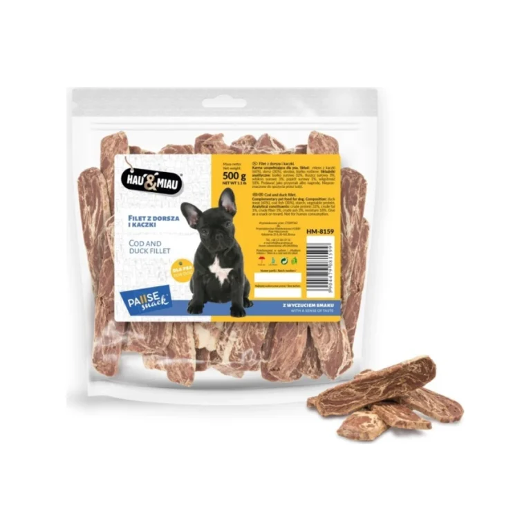 Hau&Miau minkštos menkės ir antienos juostelės, 500 g