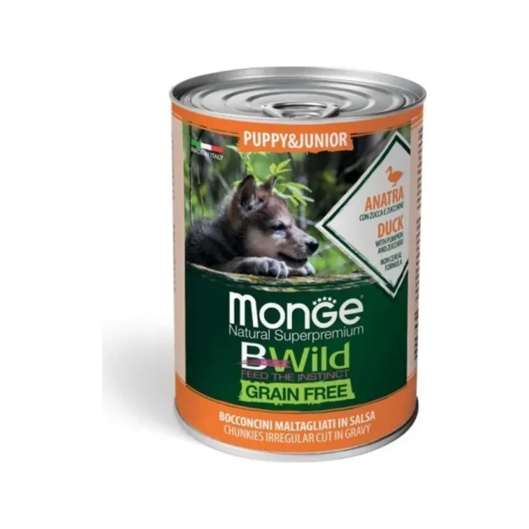 Monge BWild Puppy & Junior su antiena, moliūgais ir cukinijomis, 400 g