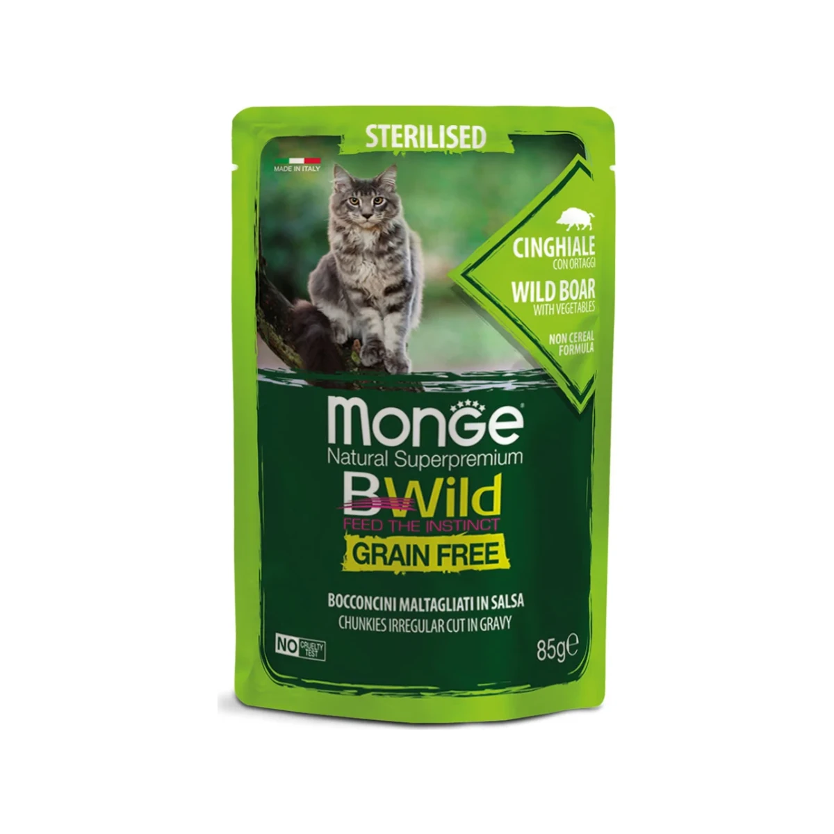 Monge BWild Grain Free gabalėliai padaže su šerniena, 85 g