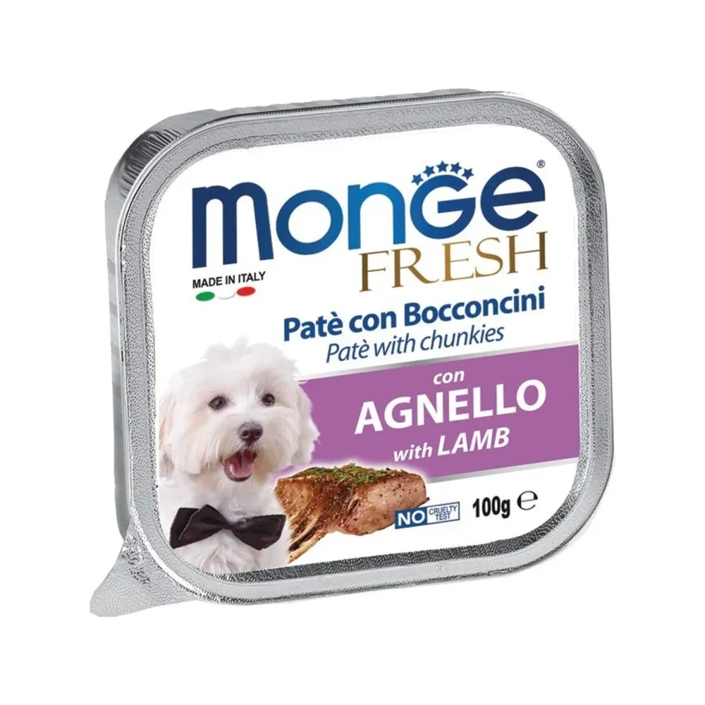 Šlapias maistas šunims | Monge Fresh paštetas su ėriena, 100 g