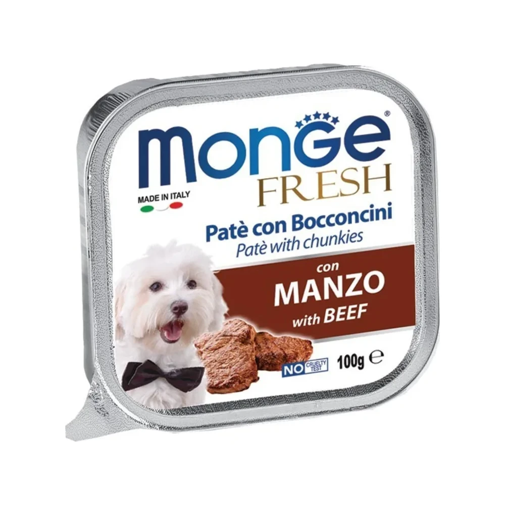 Šlapias maistas šunims | Monge Fresh paštetas su jautiena, 100 g