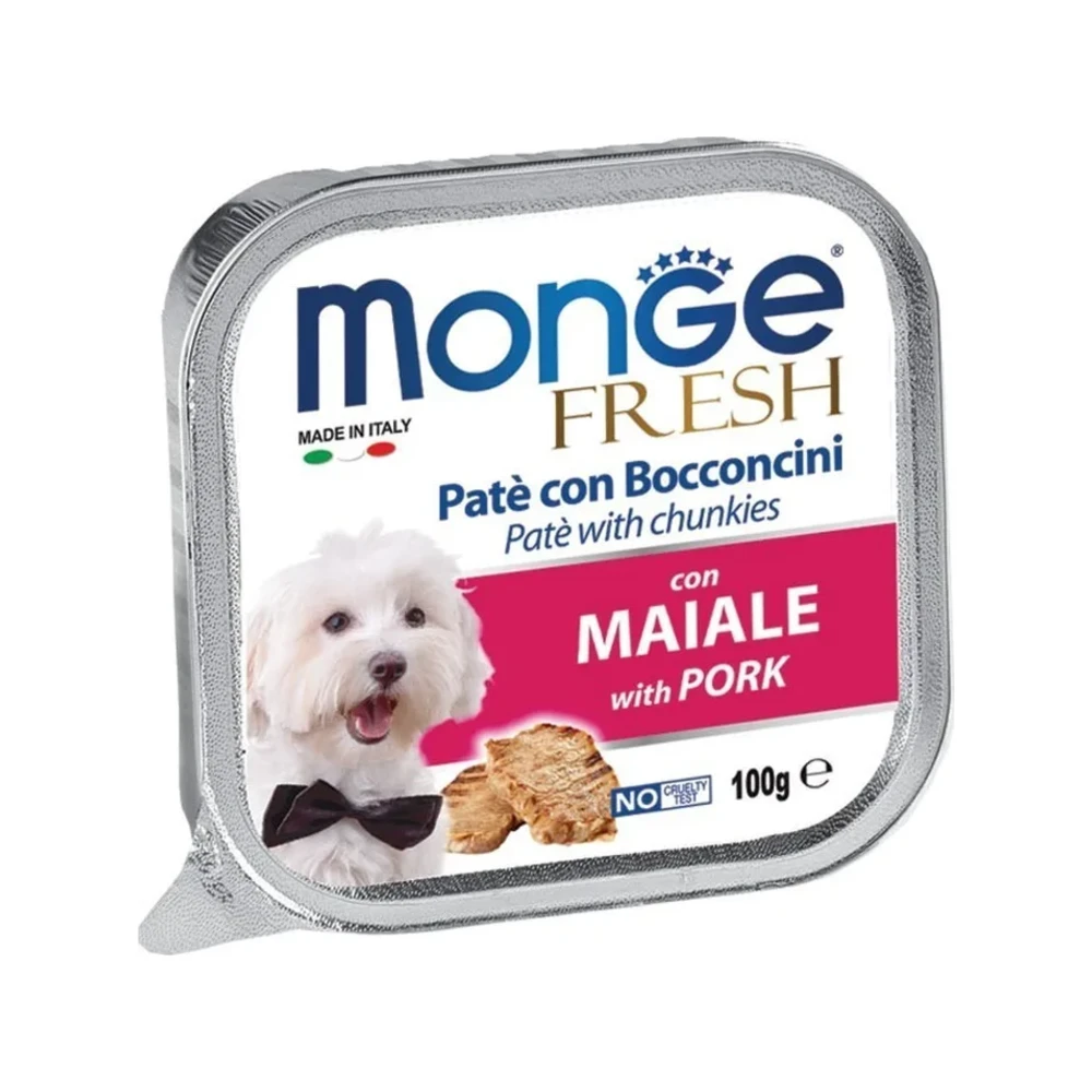Šlapias maistas šunims | Monge Fresh paštetas su kiauliena, 100 g