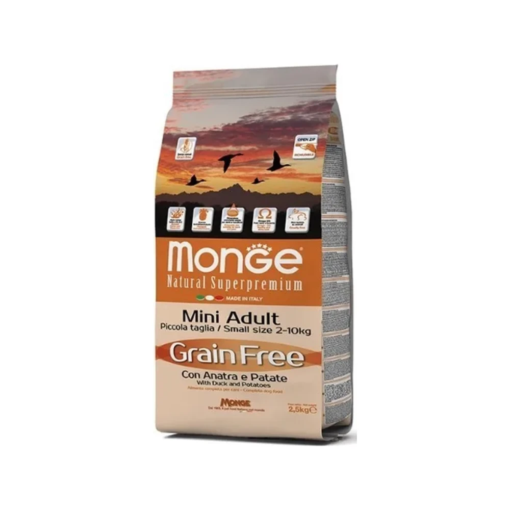 Sausas maistas šunims | Monge Grain Free Mini Adult su antiena ir bulvėmis, 2,5 kg