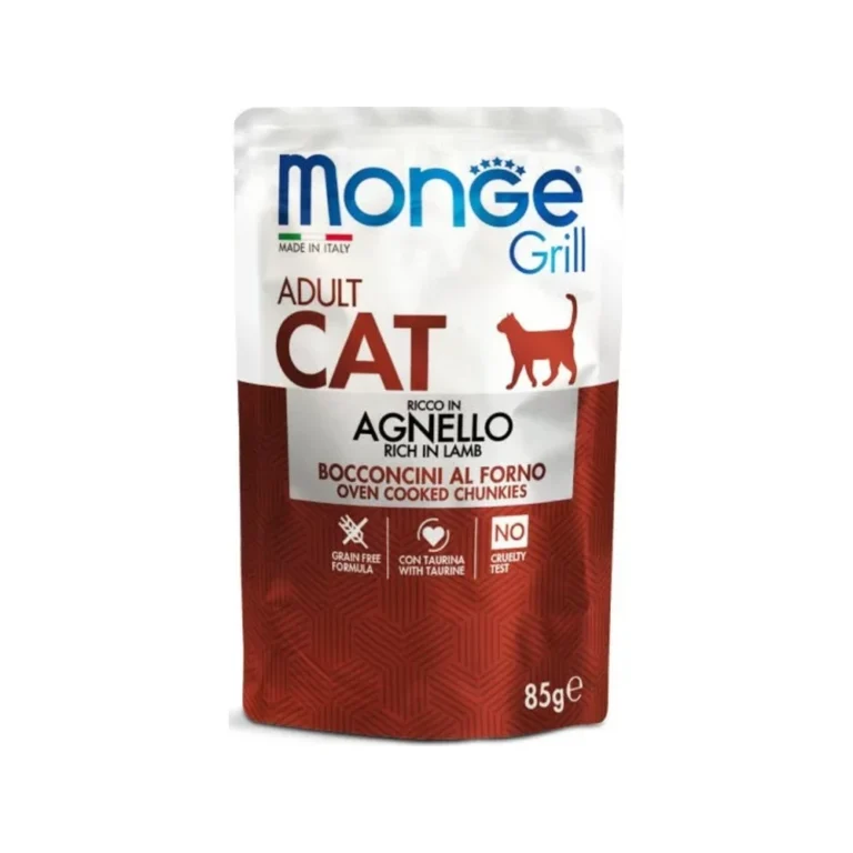Monge Grill Adult gabalėliai želė su ėriena, 85 g