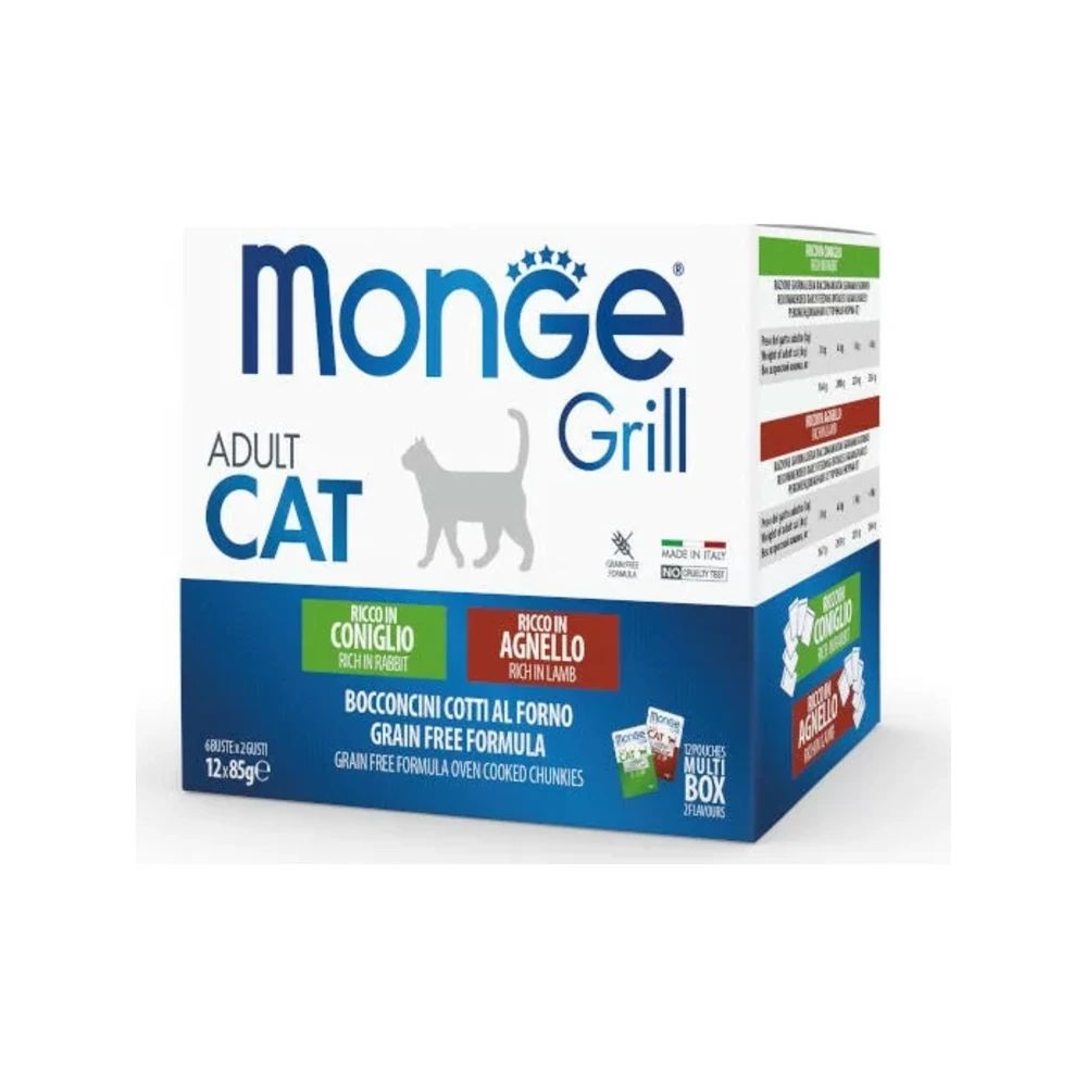 Monge Grill Adult rinkinys: triušiena ir ėriena, 12 × 85 g
