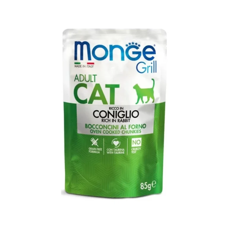 Monge Grill Adult gabalėliai želė su triušiena, 85 g