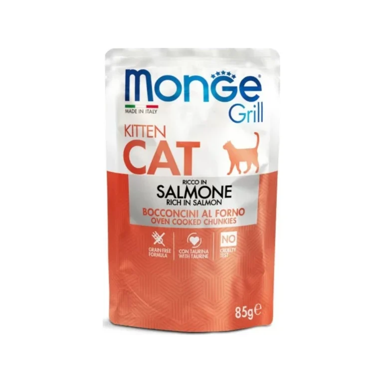 Monge Grill Kitten gabalėliai želė su lašiša, 85 g