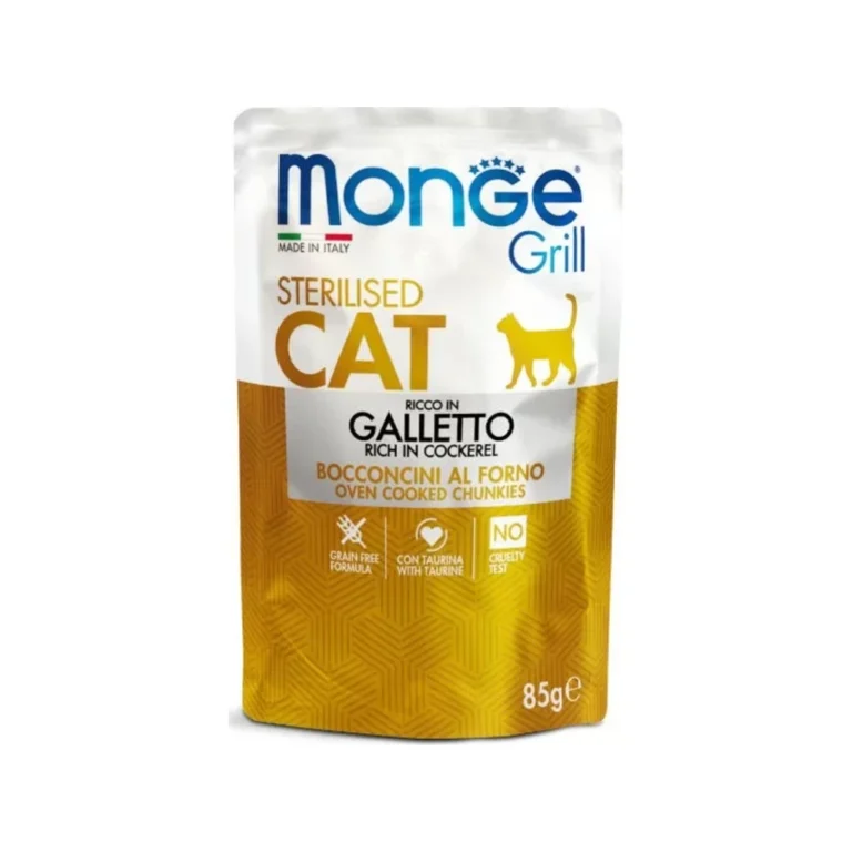 Monge Grill Sterilised gabalėliai želė su gaidžiena, 85 g