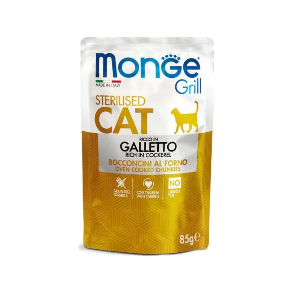 Monge Grill Sterilised gabalėliai želė su gaidžiena, 85 g