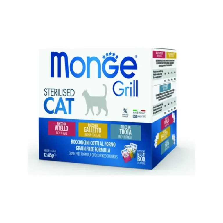 Monge Grill rinkinys: gaidžiena, upėtakis, veršiena, 12 × 85 g