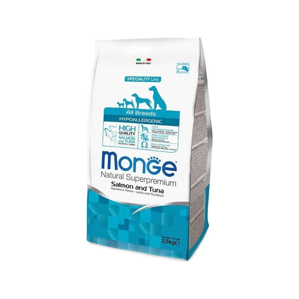 Sausas maistas šunims | Monge Hypoallergenic lašiša ir tunas, 2,5 kg