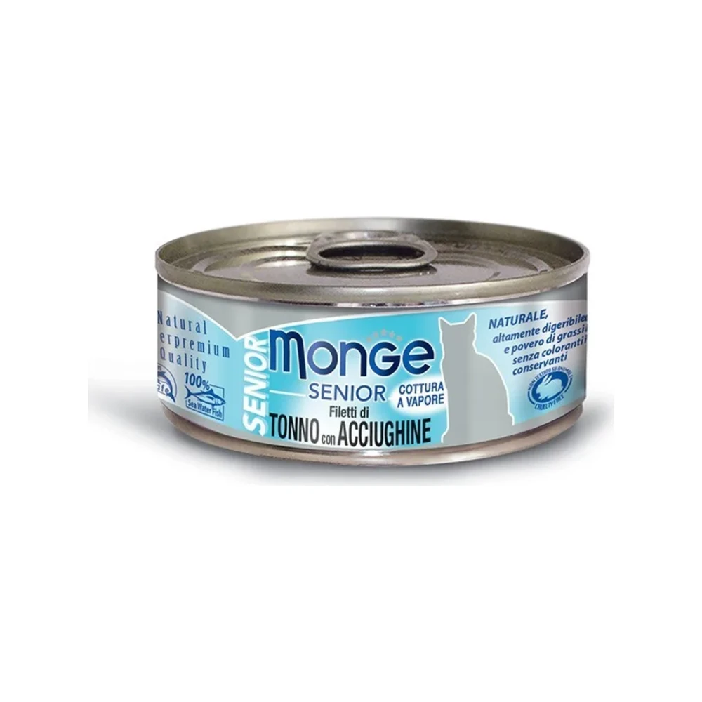 Šlapias maistas vyresnėms katėms | Monge Jelly Senior tunas su ančiuviais, 80 g