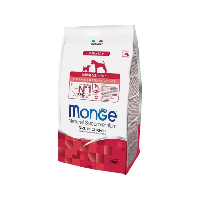 Sausas maistas šuniukams | Monge Mini Starter su vištiena, 1,5 kg