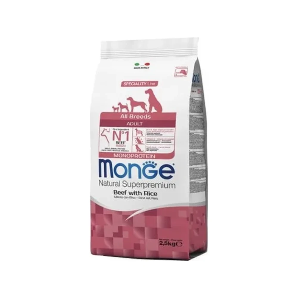 Sausas maistas šunims | Monge Monoprotein Adult jautiena ir ryžiai, 12kg