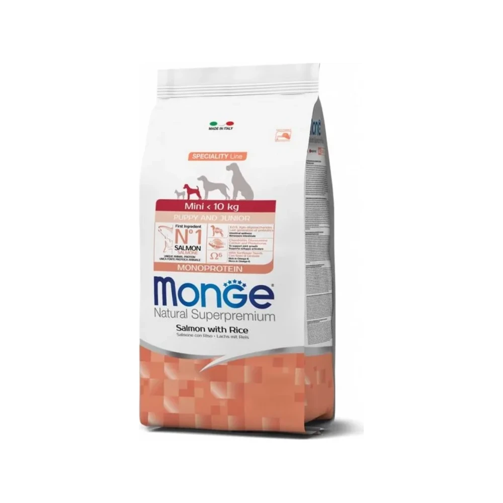 Sausas maistas šunims | Monge Monoprotein Mini Puppy su lašiša, 7,5 kg