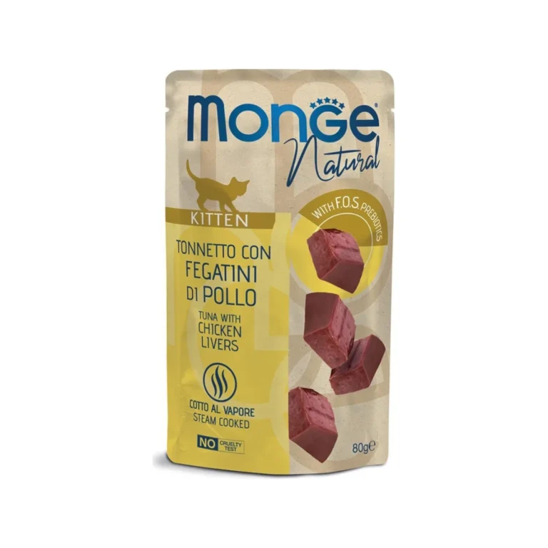 Šlapias maistas kačiukams | Monge Natural Kitten tunas su vištienos kepenėlėmis, 80 g