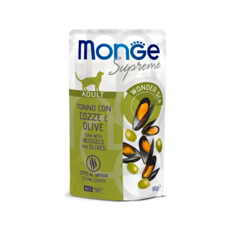 Monge Supreme Adult su tunu, midijomis ir alyvuogėmis, 80 g