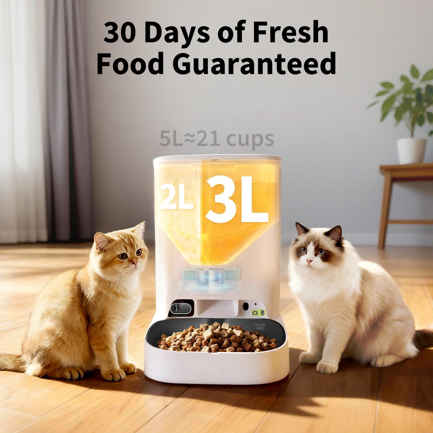PETKIT YumShare Dual Hopper 2 automatinis maisto dozatorius katėms 5L talpa 30 dienų šviežias maistas