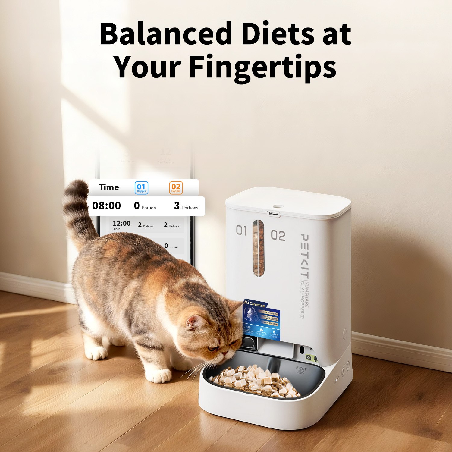 PETKIT YumShare Dual Hopper 2 automatinis maisto dozatorius katei porcijų valdymas per programėlę