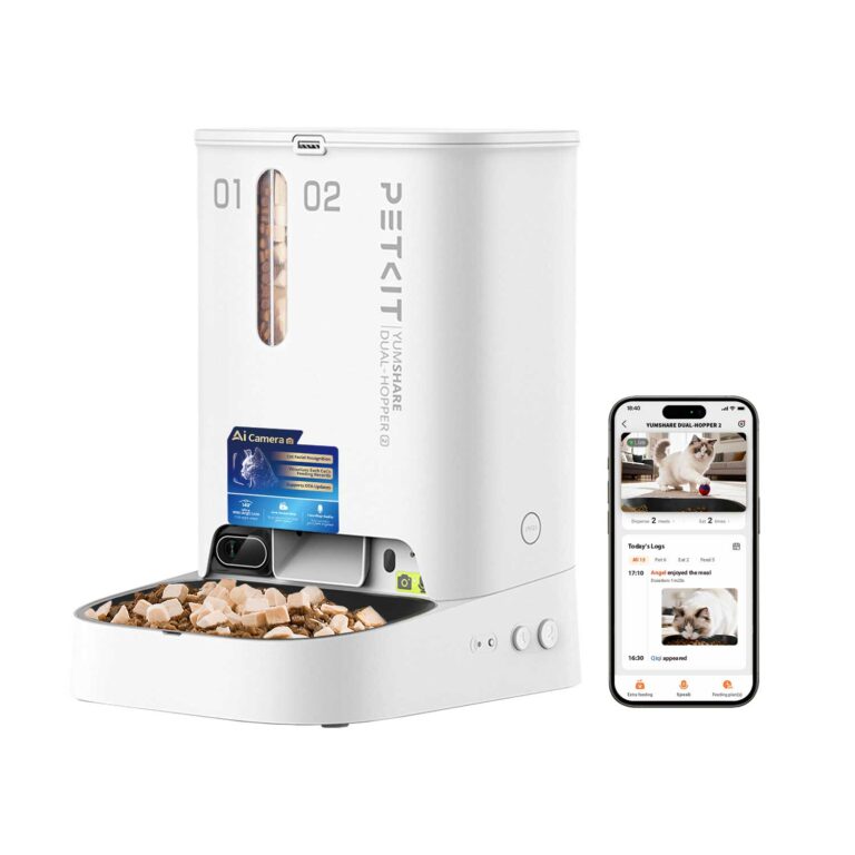 PETKIT YumShare Dual Hopper 2 išmanus automatinis maisto dozatorius katėms su AI kamera ir mobiliąja programėle