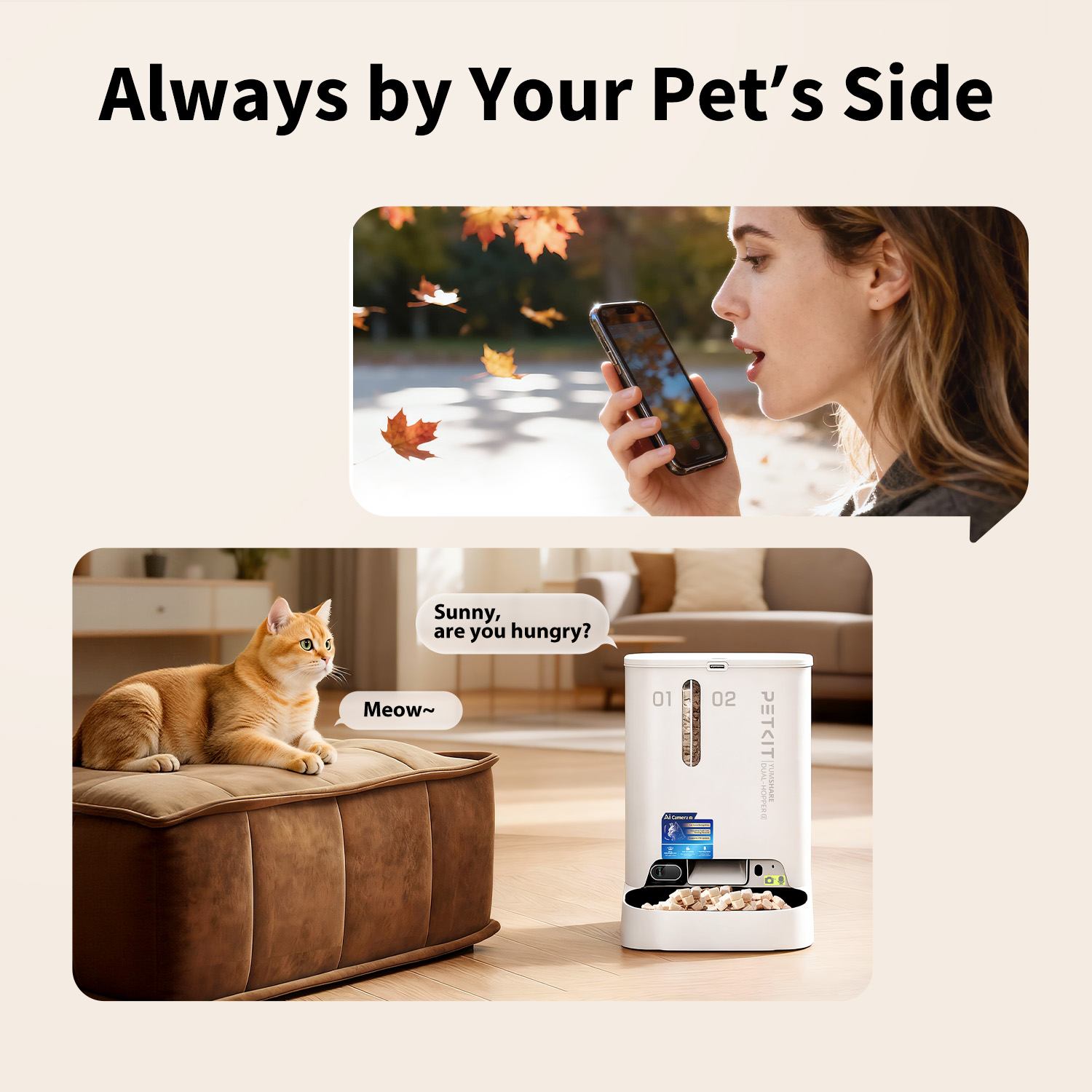 PETKIT YumShare Dual Hopper 2 maisto dozatorius su kamera nuotolinis bendravimas su augintiniu per programėlę