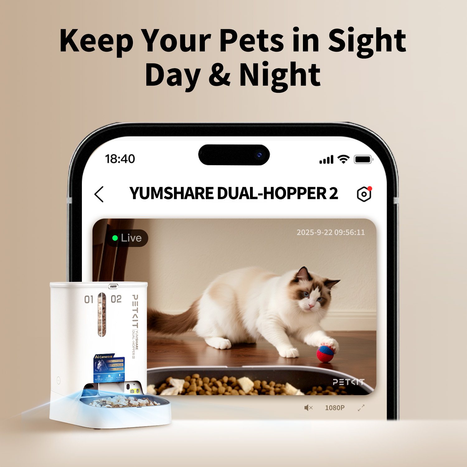 PETKIT YumShare Dual Hopper 2 maisto dozatorius su kamera gyvūnų stebėjimas per programėlę