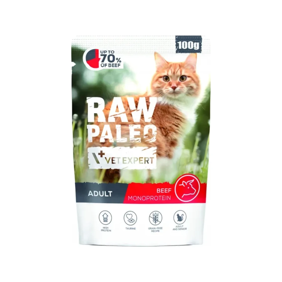 Šlapias maistas katėms | Raw Paleo Adult Cat su jautiena, 100 g