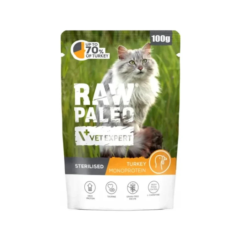Šlapias maistas sterilizuotoms katėms | Raw Paleo Sterilised Cat su kalakutiena, 100 g