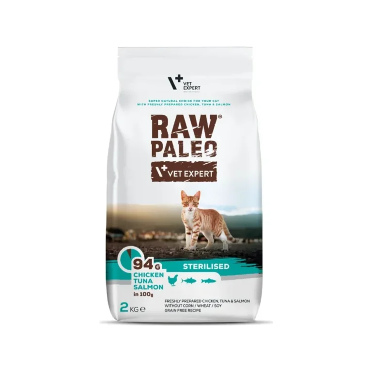 Sausas maistas katėms | RAW PALEO Sterilised su vištiena, tunu ir lašiša, 2 kg