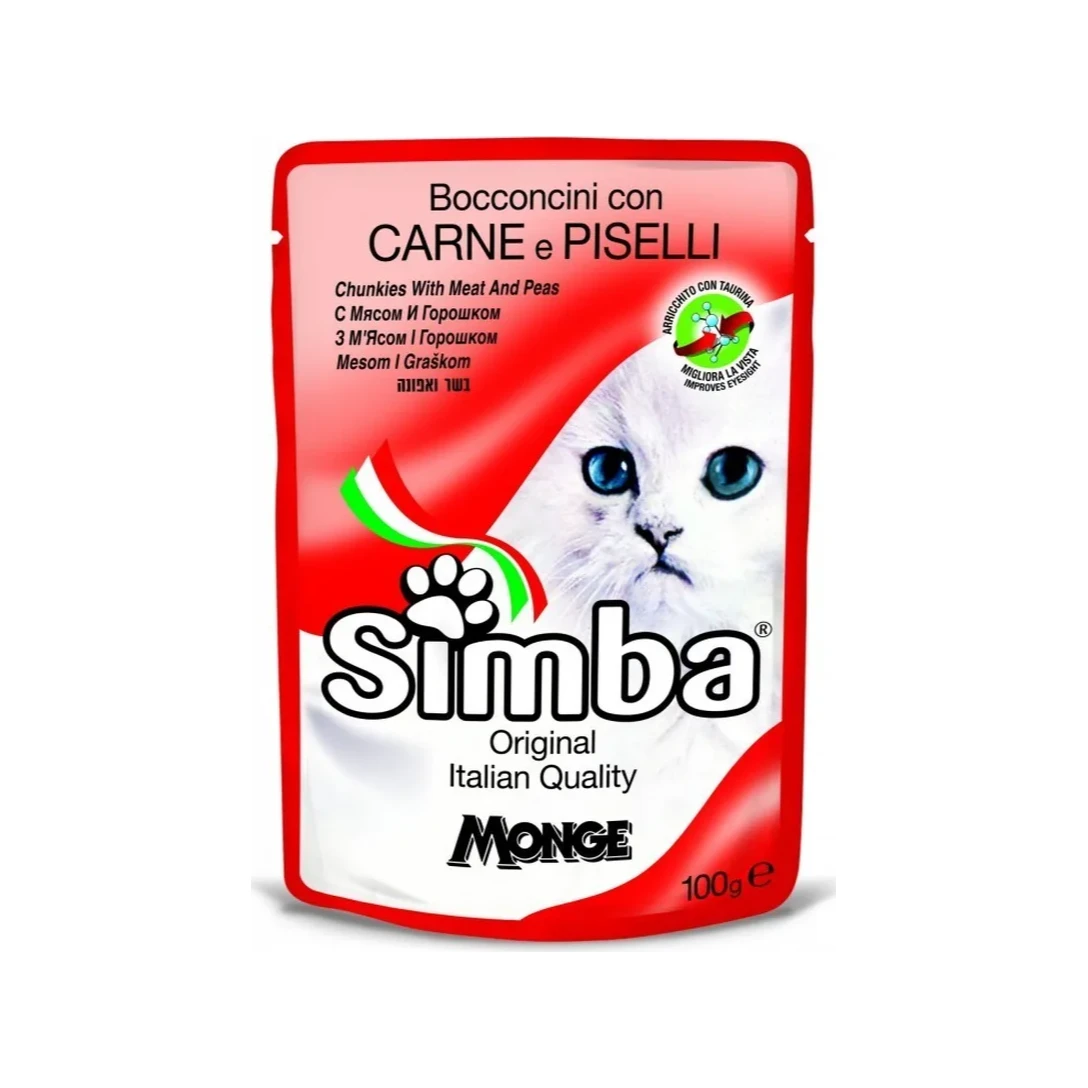 Simba gabalėliai su mėsa ir žirneliais, 100 g