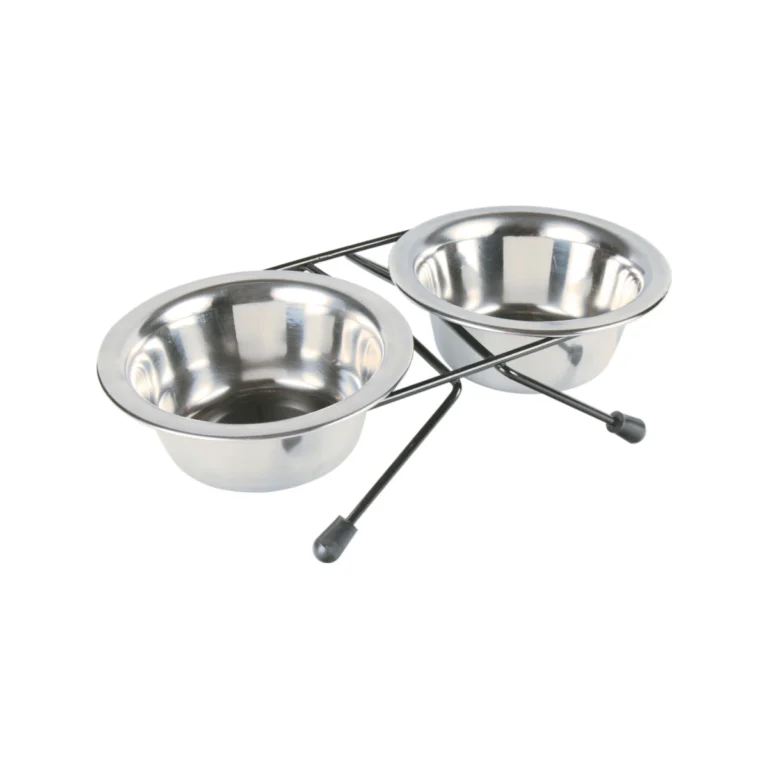 Trixie dubenėlių rinkinys su metaliniu stovu, 2 × 0,2 l, ø 11 cm, 24 × 6 × 14 cm