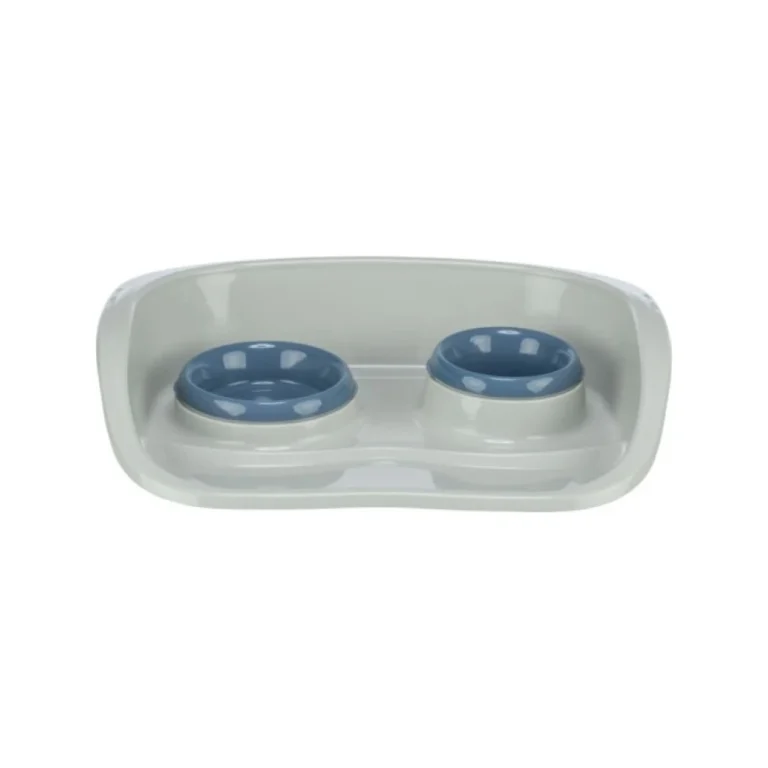 Trixie dubenėlių rinkinys su padėklu, plastikas, 0,25 l / ø 9 cm ir 0,3 l / ø 11 cm, 46 × 11 × 30 cm, pilkas