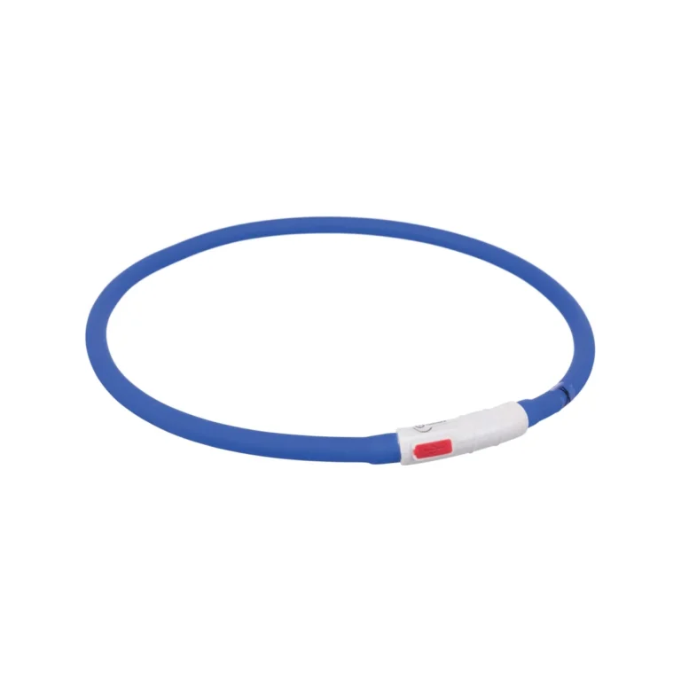 Trixie Flash šviečiantis LED antkaklis su USB, silikoninis, XS–XL, 70 cm / 10 mm, mėlynas