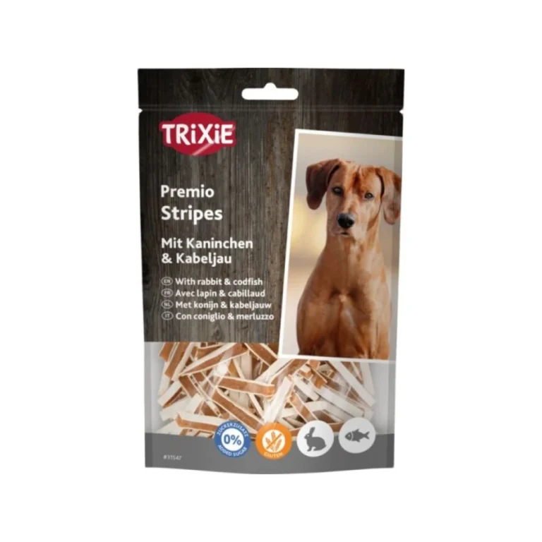 Trixie Premio Fish Rabbit Stripes triušienos ir menkės juostelės šunims, 100 g