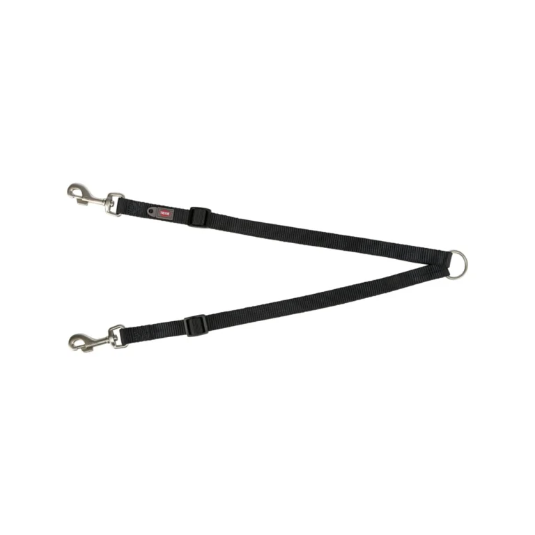 Trixie Premium dvigubas pavadėlis (jungtis dviem šunims), M–L, 40–70 cm / 20 mm, juodas
