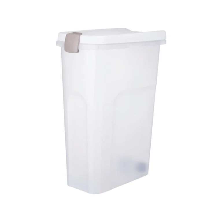 Trixie sandarus pašaro ir kraiko konteineris su ratukais, 40 l, 27 × 61 × 45 cm, permatomas baltas