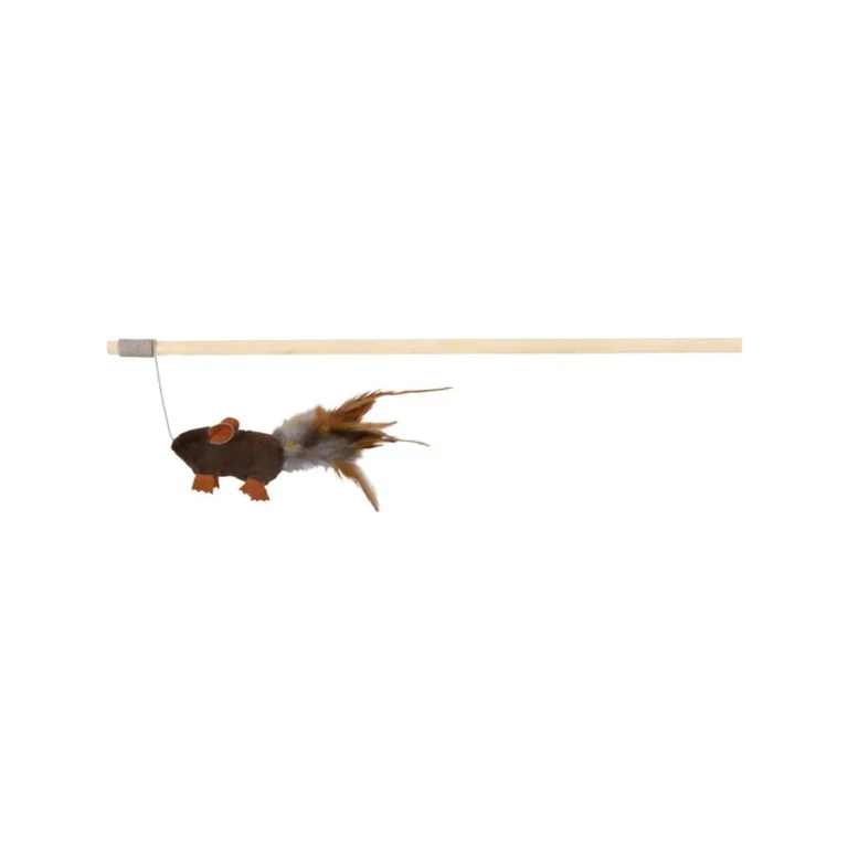 Trixie žaidimo meškerė su pele ir plunksnomis, mediena/džiutas, su katžole, 50 cm