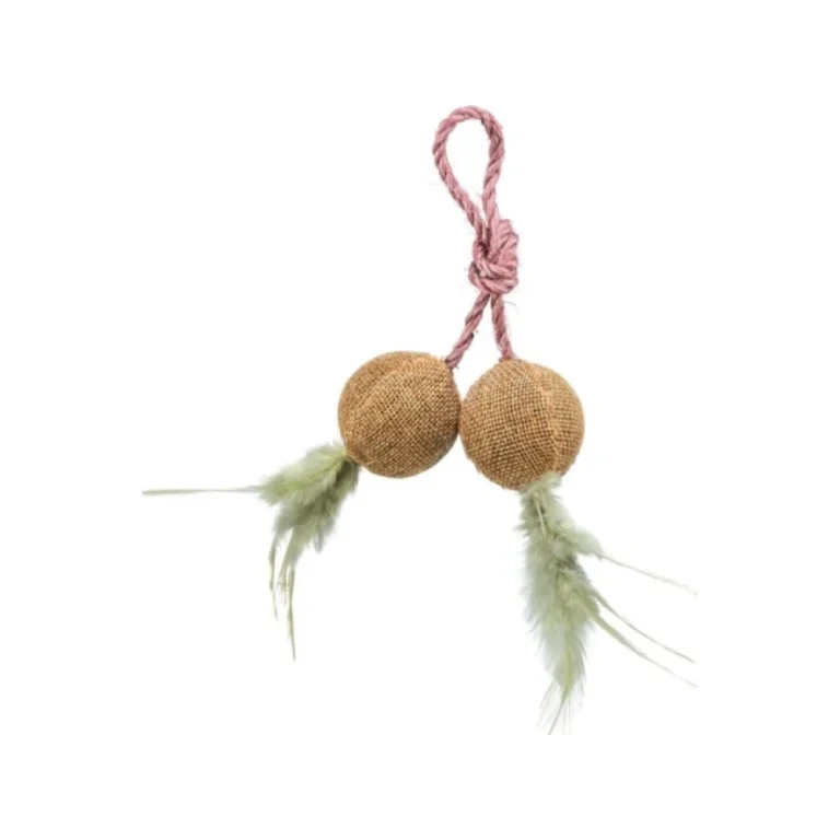 Trixie žaislas katėms – 2 kamuoliukai ant virvės su katžole, 4,5 cm